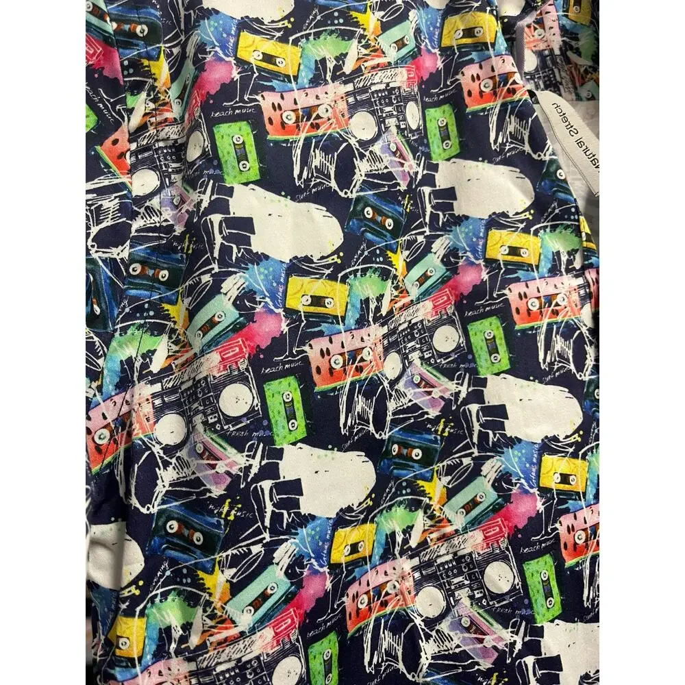 LUCHIANO VISCONTI BLACK Retro 80s Cassette Short Sleeve Shirt | Mens S Multi NWT